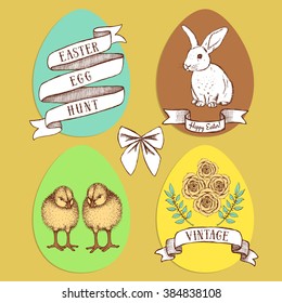 Easter edd hunt set in vintage style, vector