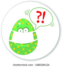 Easter egg. Easter 2020 and coronovirus, vector illustration with easter egg in medical mask. Concept sticker, greeting card on Easter and pandemic theme.