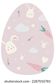 Osterei 2D. Hase, Karotten, kleines Herz, Wolke. für Design