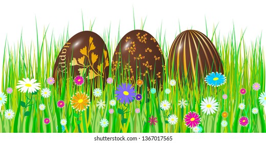 Easter egg 3d. Chocolate brown eggs set. Happy Easter celebration. Vector illustration.