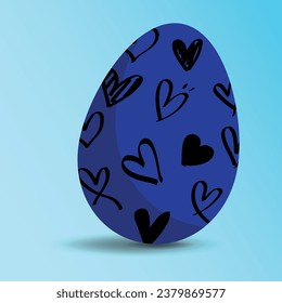 Easter egg.  3d. Hearts. Vector on blue background