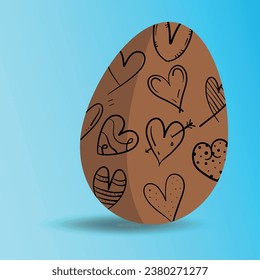 Easter egg.  3d. Hearts. Vector on blue background