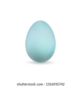 Easter egg 3D icon. Blue color egg, isolated white background. Pastel realistic design, decoration for Happy Easter celebration. Holiday element. Shiny pattern. Spring symbol Vector illustration