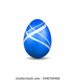 Ostereier 3D-Symbol. Blaues Ei einzeln auf weißem Hintergrund. Goldene Designvorlage, Dekoration Frohe Osterfeier. Ferienelement. Schlaues Muster. Traditionelle Symbolfeder-Vektorgrafik