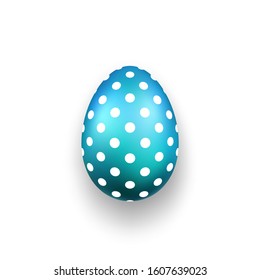 Easter egg 3D icon. Cute blue egg, isolated white background. Bright realistic design, decoration for Happy Easter celebration. Holiday element. Shiny pattern. Spring symbol Vector illustration