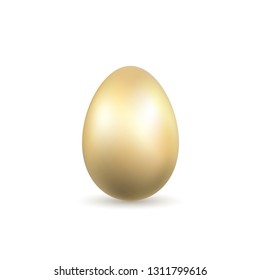 Easter egg 3D icon. Gold egg, isolated white background. Golden design template, decoration Happy Easter celebration. Holiday element. Shiny pattern. Traditional symbol of spring Vector illustration