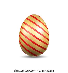 Easter egg 3D icon. Gold egg, isolated white background. Golden design template, decoration Happy Easter celebration. Holiday element. Shiny pattern. Traditional symbol of spring Vector illustration