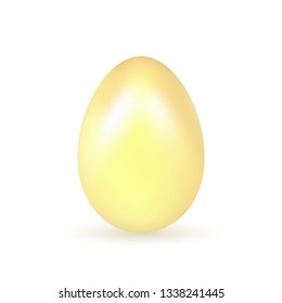 Easter egg 3D icon. Gold egg, isolated white background. Golden design template, decoration Happy Easter celebration. Holiday element. Shiny pattern. Traditional symbol of spring. Vector illustration