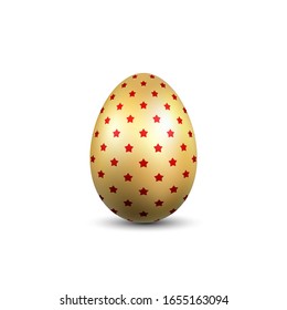 Easter egg 3D icon. Gold egg, isolated white background. Golden design template, decoration Happy Easter celebration. Holiday element. Shiny pattern. Traditional symbol of spring Vector illustration