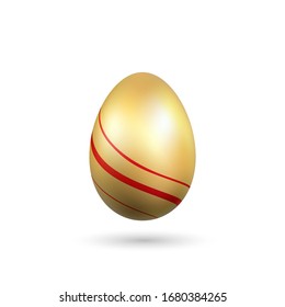 Easter egg 3D icon. Gold red egg isolated white background. Golden design template, decoration Happy Easter celebration. Holiday element. Shiny pattern. Traditional symbol spring Vector illustration