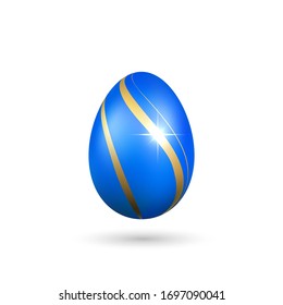 Ostereier 3D-Symbol. Goldblaues Ei einzeln auf weißem Hintergrund. Goldene Designvorlage, Dekoration Frohe Osterfeier. Ferienelement. Schlaues Muster. Vektorillustration der traditionellen Symbolfeder-