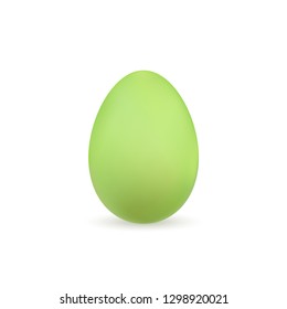 Easter egg 3D icon. Green color egg, isolated white background. Pastel realistic design, decoration for Happy Easter celebration. Holiday element. Shiny pattern. Spring symbol Vector illustration