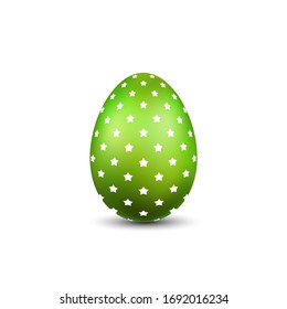 Icono 3D del huevo de Pascua. Huevo de color verde, fondo blanco aislado. Diseño realista brillante, decoración para la celebración de Pascua Feliz. Elemento de vacaciones. Patrón brillante. Símbolo de muelle Ilustración vectorial