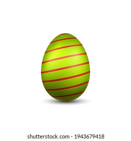 Easter egg 3D icon. Green red egg, isolated white background. Bright realistic design, decoration for Happy Easter celebration. Holiday element. Shiny pattern. Spring symbol Vector illustration