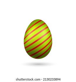 Easter egg 3D icon. Green red egg, isolated white background. Bright realistic design, decoration for Happy Easter celebration. Holiday element. Shiny pattern. Spring symbol Vector illustration