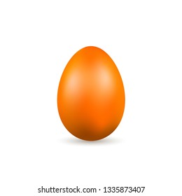 Easter egg 3D icon. Orange color egg, isolated white background. Bright realistic design, decoration for Happy Easter celebration. Holiday element pattern. Spring symbol Vector illustration