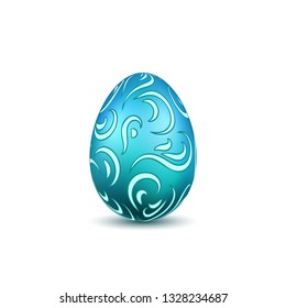 Easter egg 3D icon. Ornate color egg, isolated white background. Swirl realistic design, decoration Happy Easter celebration. Holiday ornamental element. Graceful spring pattern Vector illustration