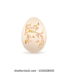 Easter egg 3D icon. Pastel egg, isolated white background. Floral hand drawn design, flower branch leaf decoration pattern Happy Easter celebration. Holiday element. Spring symbol Vector illustration