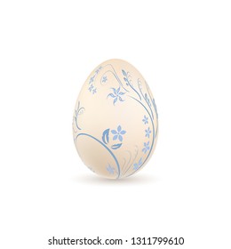 Easter egg 3D icon. Pastel egg, isolated white background. Floral hand drawn design, flower branch leaf decoration pattern Happy Easter celebration. Holiday element. Spring symbol Vector illustration