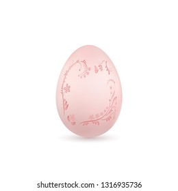 Easter egg 3D icon. Pastel egg, isolated white background. Floral hand drawn design, flower branch leaf decoration pattern Happy Easter celebration. Holiday element. Spring symbol Vector illustration