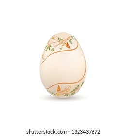 Easter egg 3D icon. Pastel egg, isolated white background. Floral hand drawn design, flower branch leaf decoration pattern Happy Easter celebration. Holiday element. Spring symbol Vector illustration