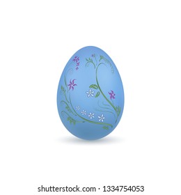 Easter egg 3D icon. Pastel egg, isolated white background. Floral hand drawn design, flower branch leaf decoration pattern Happy Easter celebration. Holiday element. Spring symbol Vector illustration