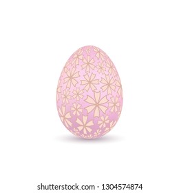 Easter egg 3D icon. Pink color egg, isolated white background. Pastel flower design, realistic decoration Happy Easter celebration. Holiday element. Shiny pattern. Spring symbol Vector illustration