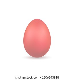 Easter egg 3D icon. Pink color egg, isolated white background. Pastel realistic design, decoration for Happy Easter celebration. Holiday element. Shiny pattern. Spring symbol Vector illustration