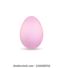 Easter egg 3D icon. Pink color egg, isolated white background. Pastel realistic design, decoration for Happy Easter celebration. Holiday element. Shiny pattern. Spring symbol Vector illustration