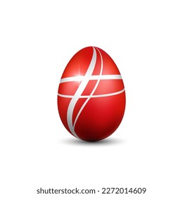 Easter egg 3D icon. Red silver egg, isolated white background. Bright realistic design, decoration for Happy Easter celebration. Holiday element. Shiny pattern. Spring symbol Vector illustration