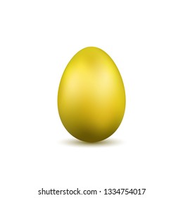 Easter egg 3D icon. Yellow color egg, isolated white background. Bright realistic design, decoration for Happy Easter celebration. Holiday element. Shiny pattern. Spring symbol Vector illustration