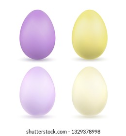 Easter egg 3D icons. Color bright and pastel eggs set isolated white background. Design decoration for Happy Easter celebration. Holiday elements pattern collection. Spring symbol Vector illustration