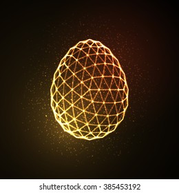 Easter egg 3D polygonal shape. Neon glowing sign. Vector illustration