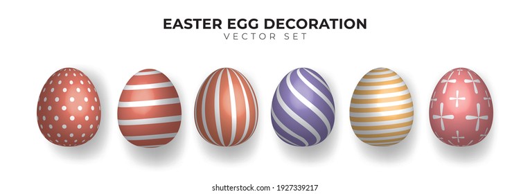 Easter egg 3d vector decoration set. realistic vector with different colour. Vector Illustration