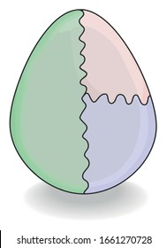 Easter egg with abstract design with three colors. Happy Easter. Drawing, vector in eps 8 format