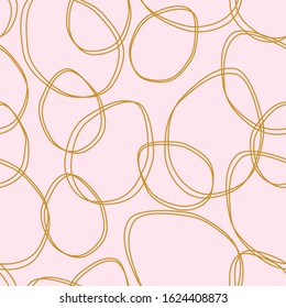 Easter egg abstract seamless pattern for gift wrapping, banner or poster background. Golden khaki and baby pink linear repeat design for spring holiday decoration.