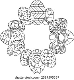 Easter egg adult coloring page for kids and adult mandala zentangle	
