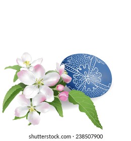 Easter Egg and Apple Blossom. Hand drawn vector illustration of  a traditional decorated Easter egg and a blooming apple twig on white background.  