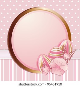 Easter egg background with border on vintage pink polka dot and stripe background