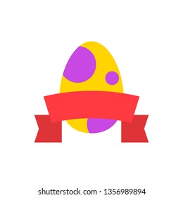 Easter egg with badge vector illustration, Easter flat design icon