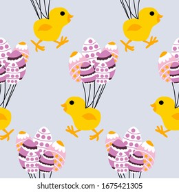 easter egg balloons and chicken in a seamless pattern design, perfect to use on the web or in print