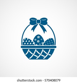 Easter Egg In Basket Blue Flat Icon On White Background