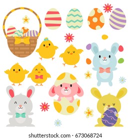 Easter Egg Basket / Bunnies / Chicks In White Background