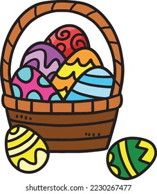 Easter Egg Basket Cartoon Colored Clipart 