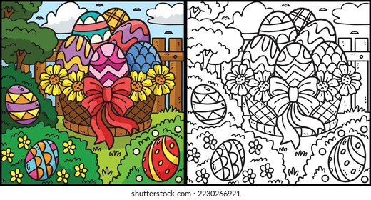 Easter Egg Basket Coloring Page Illustration