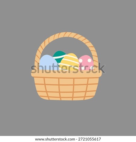 Easter egg basket in cute flat illustration style for holiday decor. Great for Easter graphics, kids designs, spring celebrations, and festive visuals.