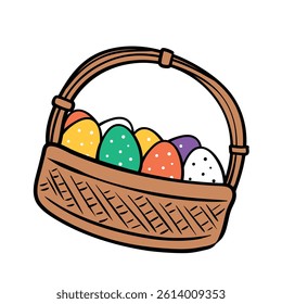 easter egg basket easter day doodle vector illustration hand drawn cartoon