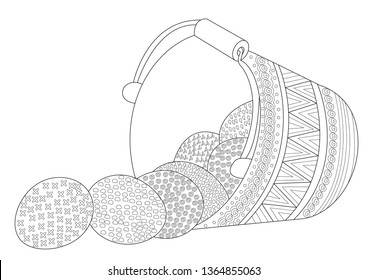 Easter Egg Basket with Eggs Dropped in Coloring Page Design Inspired by Zentangle