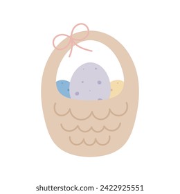 Easter egg basket. Flat cartoon vector illustration isolated on white background. Easter theme.