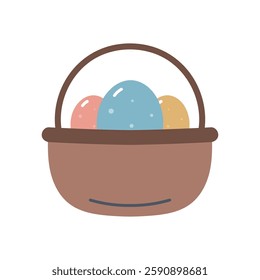 Easter egg basket. Flat cartoon vector illustration isolated on white background. Easter theme.